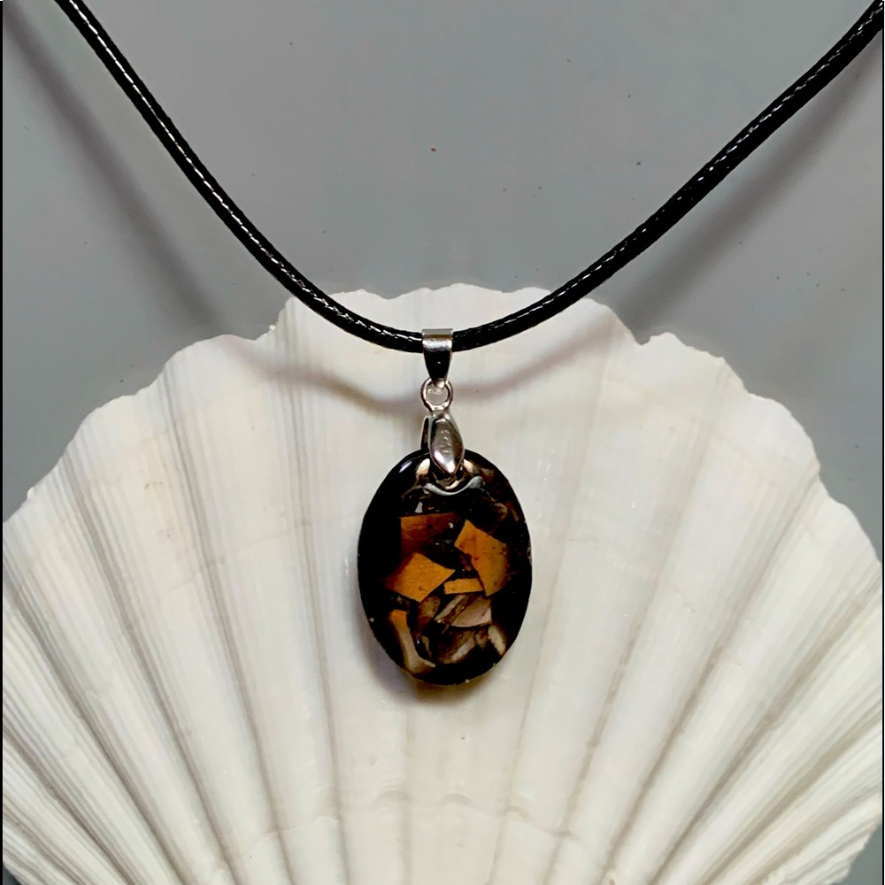 Dark Crab Shell Pendant with Necklace